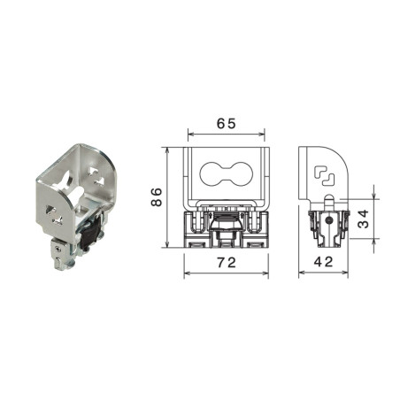 Plattenhalter für Airlineschine für 65 mm Kanthölzer